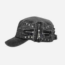 Load image into Gallery viewer, Vintage Washed Distressed Metal Zipper Studded Cadet Cap
