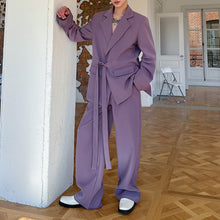 Load image into Gallery viewer, Rolled-up Sleeves Design Lace-up Suit Jacket Loose Casual Pants Two-piece Suit
