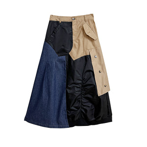 High-waist Denim Contrast Skirt