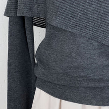 Load image into Gallery viewer, Women's Asymmetrical Knit Cape Overlay Layered Long Sleeve Shirt

