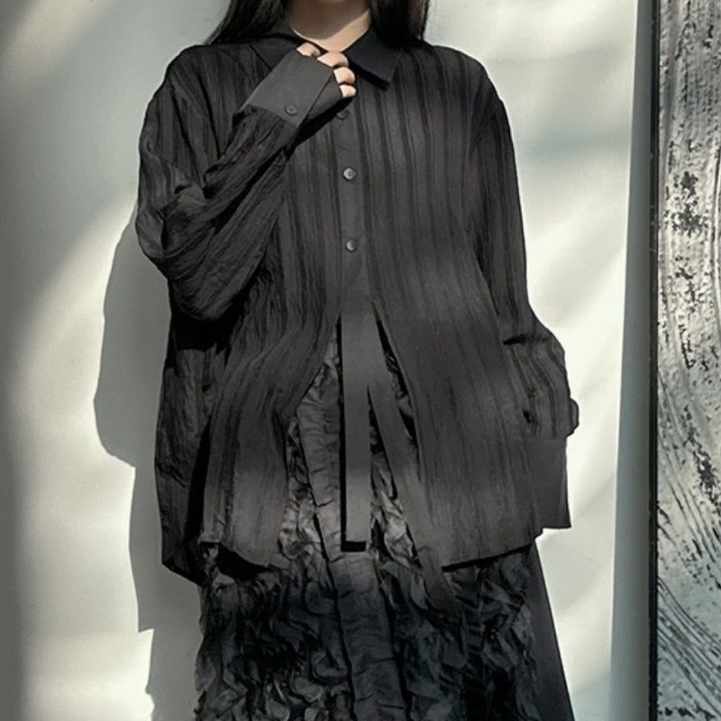 Striped Textured Loose Long-sleeved Shirt