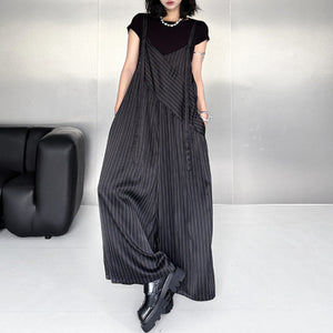 Loose Casual Stitching Striped Wide-leg Overalls