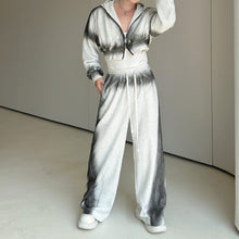 Load image into Gallery viewer, Retro Gradient Color Hooded Short Sweatshirt Wide-leg Pants Two-piece Set
