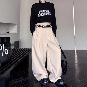 Retro 3D Pleated Casual Wide-leg Trousers