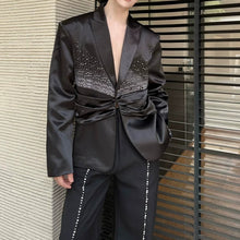 Load image into Gallery viewer, Rhinestone Embellished Satin Ruched Waist Lapel Blazer
