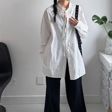 Load image into Gallery viewer, Deconstructed Drawstring Vertical Striped Loose Casual Shirt
