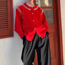 Load image into Gallery viewer, Red Retro Beaded Knit Cardigan
