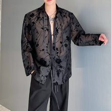 Load image into Gallery viewer, Ribbon Tie Jacquard See-through Shirt
