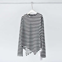 Load image into Gallery viewer, Crew Neck Striped Casual Irregular Hem Shirt
