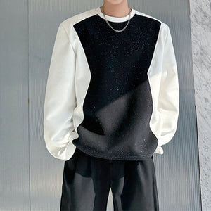 Black and White Contrasting Round Neck Casual Sweatshirt