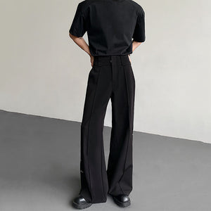 Double Belt Metal Drape Punk Straight Trousers