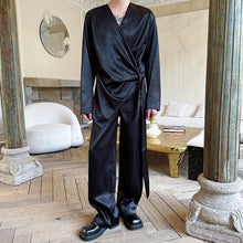 Load image into Gallery viewer, Silky Shiny Satin Tie Long-sleeved Shirt Casual Trousers Two-piece Suit
