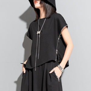 Sleeveless Zip Up Relaxed T-Shirt