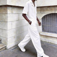 Load image into Gallery viewer, Textured Jacquard Collar Loose-Fit Shirt and Wide-Leg Casual Trousers Two-Piece Set
