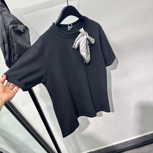 Bow Scarf Loose Casual T-shirt
