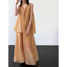 Load image into Gallery viewer, Sleeveless Ribbon-Tie Top and Skirt Two-Piece Set
