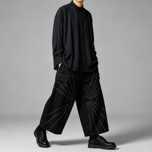 Load image into Gallery viewer, Japanese Draped Loose Long Sleeve Shirt Contrast Line High-waist Loose Wide-leg Pants Two-piece Set

