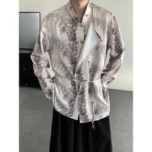 Load image into Gallery viewer, Retro Jacquard Stitching Stand Collar Ink Print Shirt

