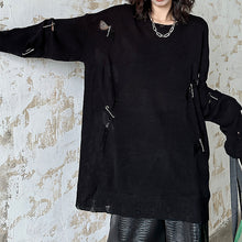 Load image into Gallery viewer, Round Neck Dark Ripped Sweater
