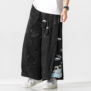 Cotton and Linen Loose Embroidered Wide-leg Pants