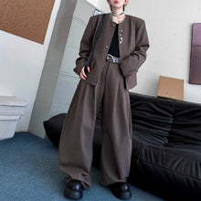Load image into Gallery viewer, Padded Shoulder Round Neck Jacket and Wide-leg Trousers Two-piece Set
