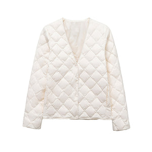 White Duck Down V-neck Down Jacket