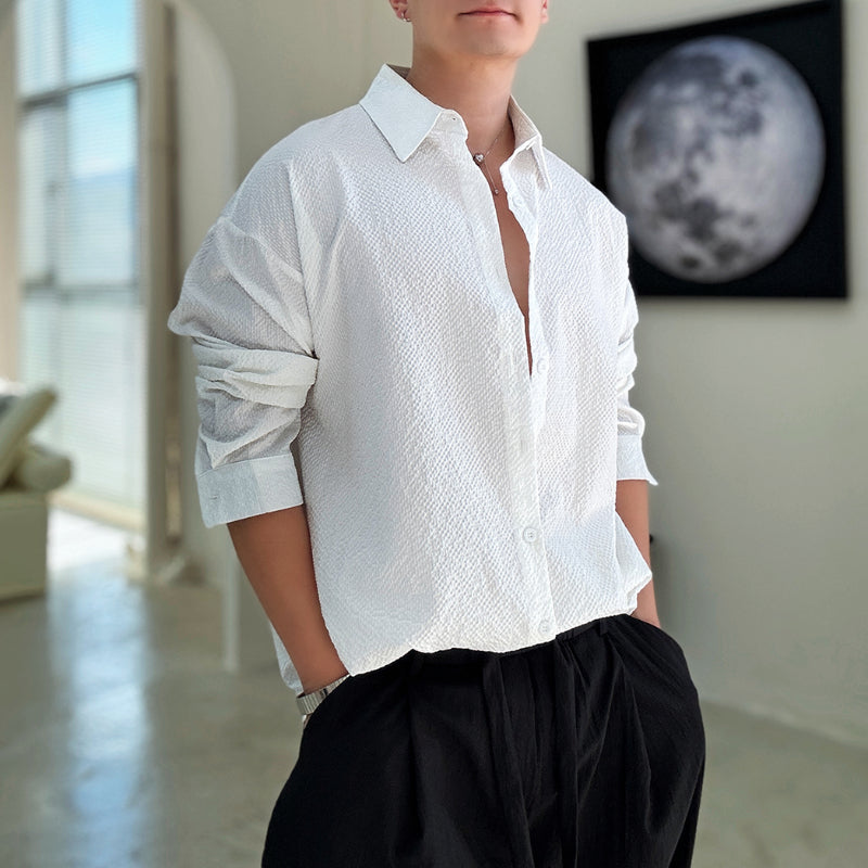 Solid Color Seersucker Loose Casual Shirt