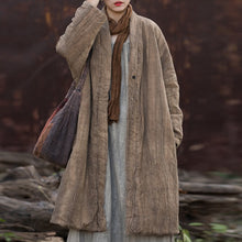 Load image into Gallery viewer, Ramie Hand-tied Tie-dyed Padded Thickened Women's Long Cotton Coat
