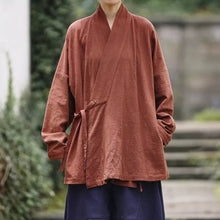 Load image into Gallery viewer, Loose Cotton Cross Front Hanfu Kimono Cardigan
