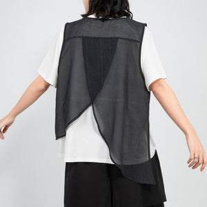 Round Neck Irregular Cotton and Linen Slit Vest