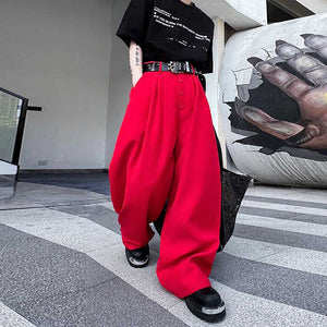 Scimitar Button Loose Casual Wide-leg Pants