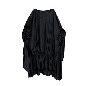 Pleated Batwing Sleeve Irregular Dress