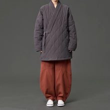 Load image into Gallery viewer, Padded Quilted Wave Cross Collar Wrap Side Tie Loose Hanfu Cardigan

