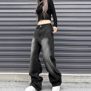 American Washed Distressed Wide-leg Jeans