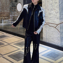 Load image into Gallery viewer, Heavy Rivet Sequin Patchwork Shoulder Pad Jacket
