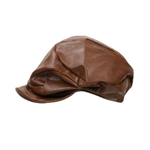 Dark Irregular Pleated PU Octagonal Hat