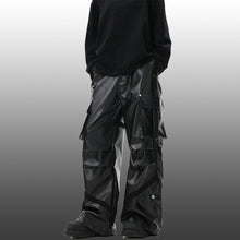 Load image into Gallery viewer, Vintage Multi-Pocket Shiny Leather Loose Wide-Leg Casual Pants
