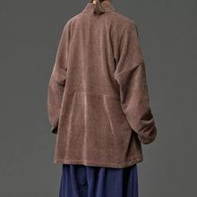 Load image into Gallery viewer, Corduroy Curved Collar Diagonal Placket Loose Hanfu Cardigan
