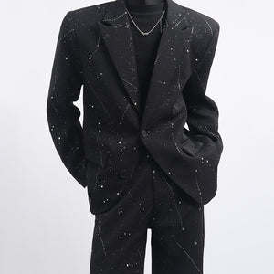 Glittery Starry Sky Loose Casual Blazer Slightly Flared Trousers Two-Piece Set