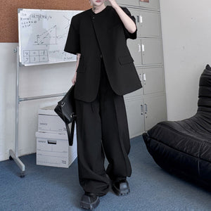 Solid Color Round Neck Shirt Loose Casual Draped Trousers Two-piece Suit