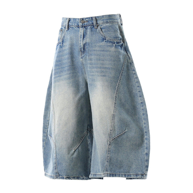 Retro Loose Scimitar Denim Cropped Trousers