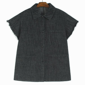 Square Neck Raw Edge Denim Vest Patchwork Jeans Two-Piece Set