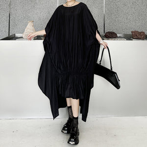Pleated Batwing Sleeve Irregular Dress