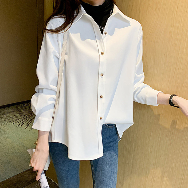 Spring and Autumn Thickened Solid Color Loose Shirt