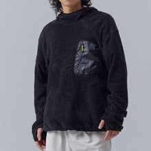 Load image into Gallery viewer, Fluffy Fleece Contrast Zipper Chest Pocket High Neck Hooded Pullover
