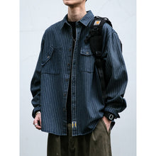 Load image into Gallery viewer, Japanese Retro Style Washed Striped Denim Shirt
