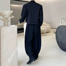 Load image into Gallery viewer, Cropped Flap Pocket Blazer Draped Pleated Cuffed Wide-leg Trousers Two-piece Set
