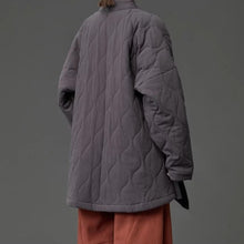 Load image into Gallery viewer, Padded Quilted Wave Cross Collar Wrap Side Tie Loose Hanfu Cardigan
