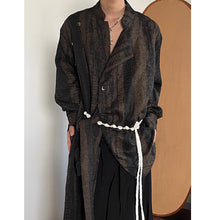 Load image into Gallery viewer, Vintage Tie-dye Ribbon Stand Collar Pleated Shirt
