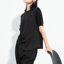 Load image into Gallery viewer, Ice Silk Hem Draped Curved Pleated Patchwork Top

